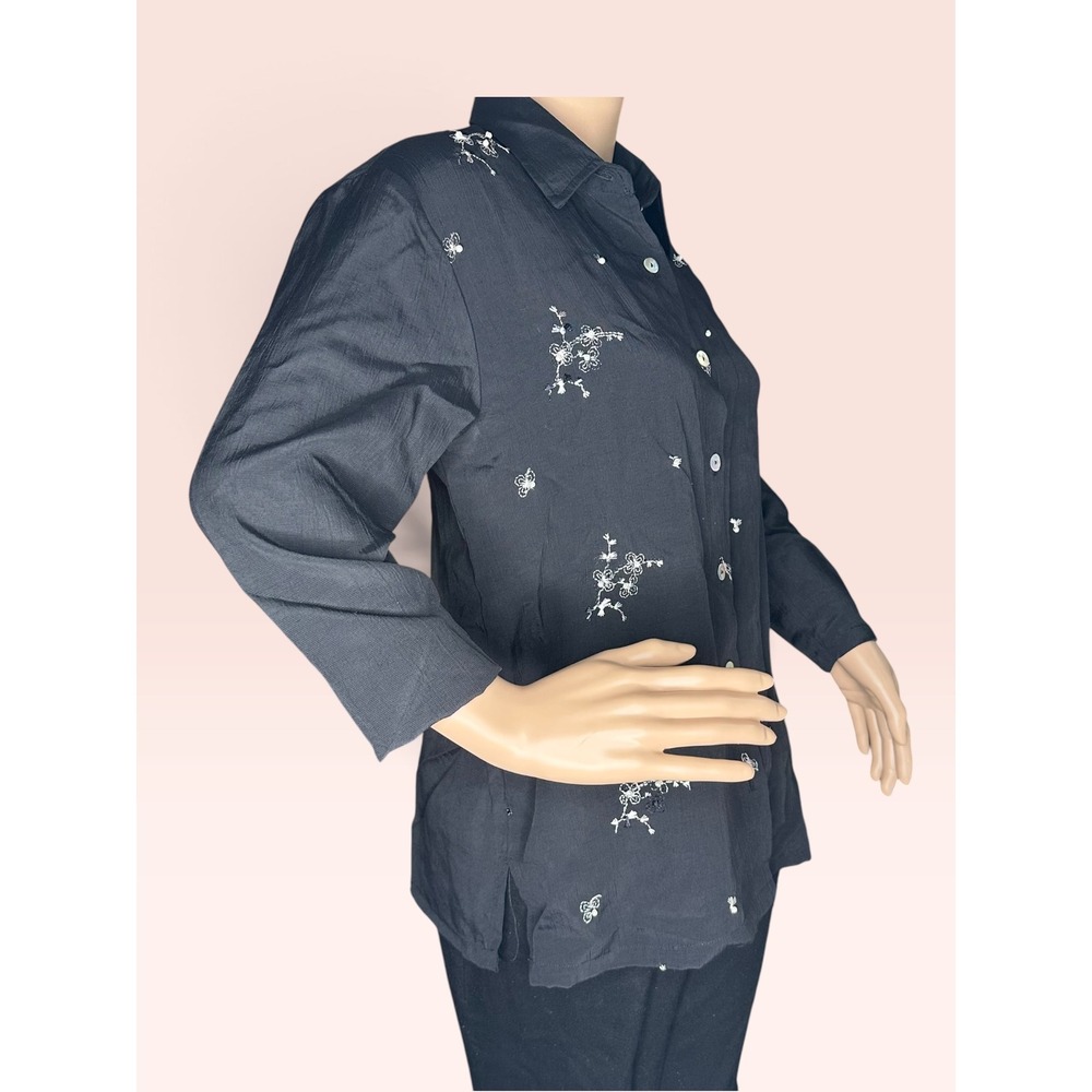Imagio Embroidered Beaded Button Down Shirt Vintage Whimsigoth Small Black - Picture 7 of 13